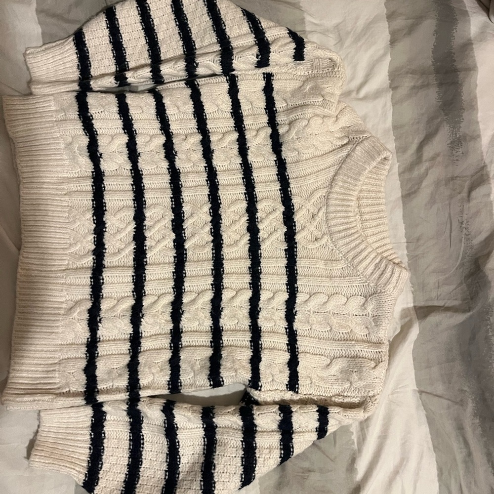 LC Lauren Conrad Navy and Cream Cable Knit Sweater
